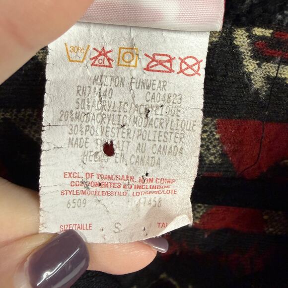 VTG 90s Milton Funwear Size S Jacket Deep Pile Fleece AOP Indian Native Fleece - Picture 4 of 12